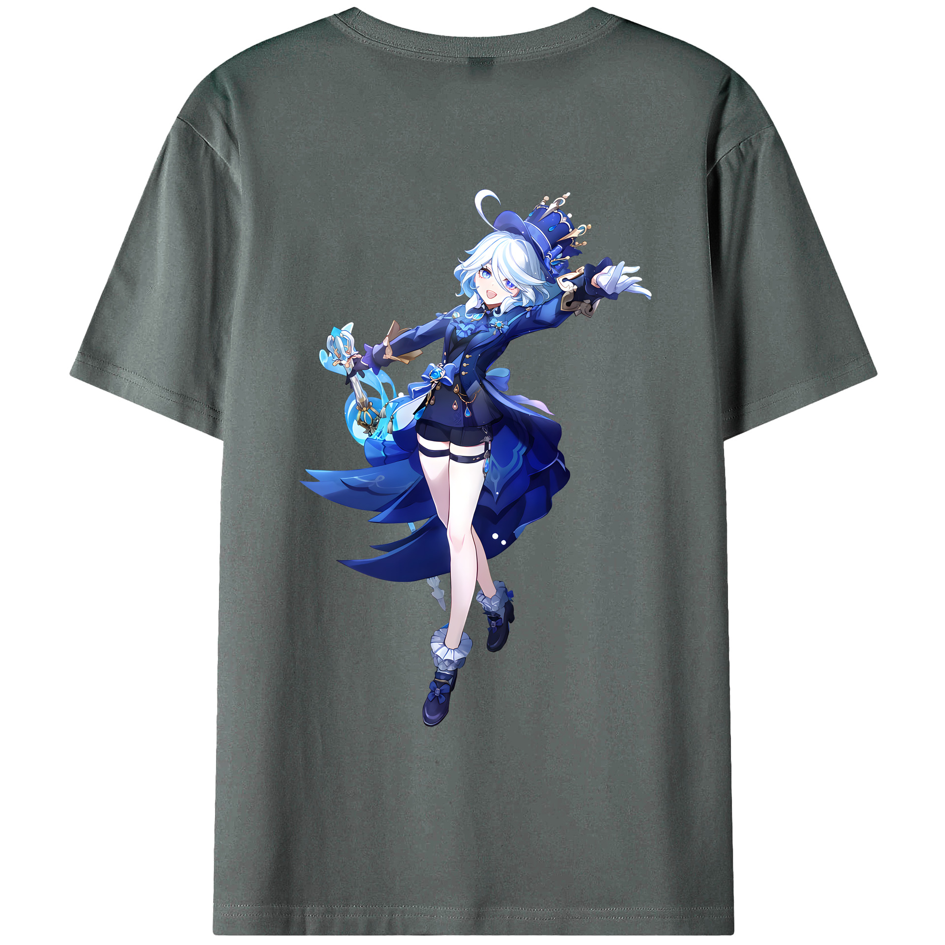 げんし神 フリーナ genshin Furina 綿100％ メンズ半袖Tシャツ（バックプリント） 通気性